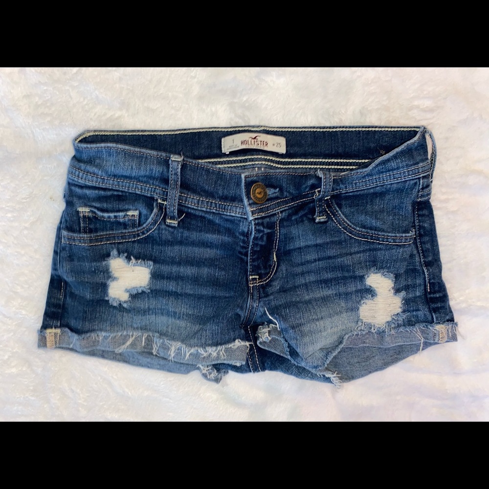 Distressed denim shorts